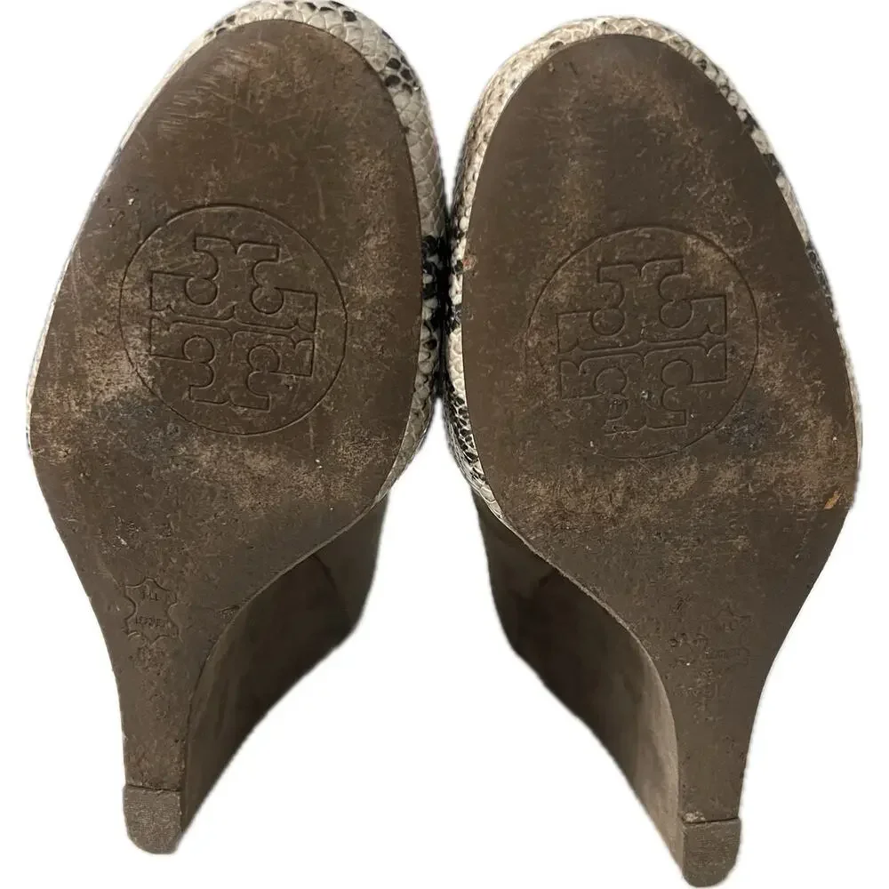 Tory Burch Sandra Pump Women's Size 8 Brown Leather Wedge Heel Platform Phython